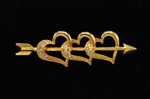 Avon Vintage Valentine Heart Arrow Pin Brooch Gold Rhinestone Crystal 80s BinAC